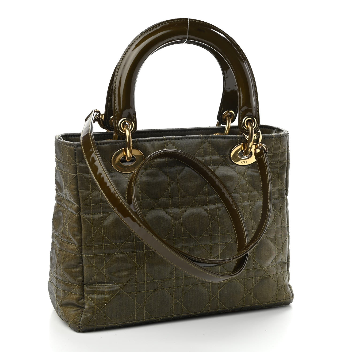 Christian Dior Coated Canvas Patent Cannage Medium Lady Dior Dark Green 3 of 9