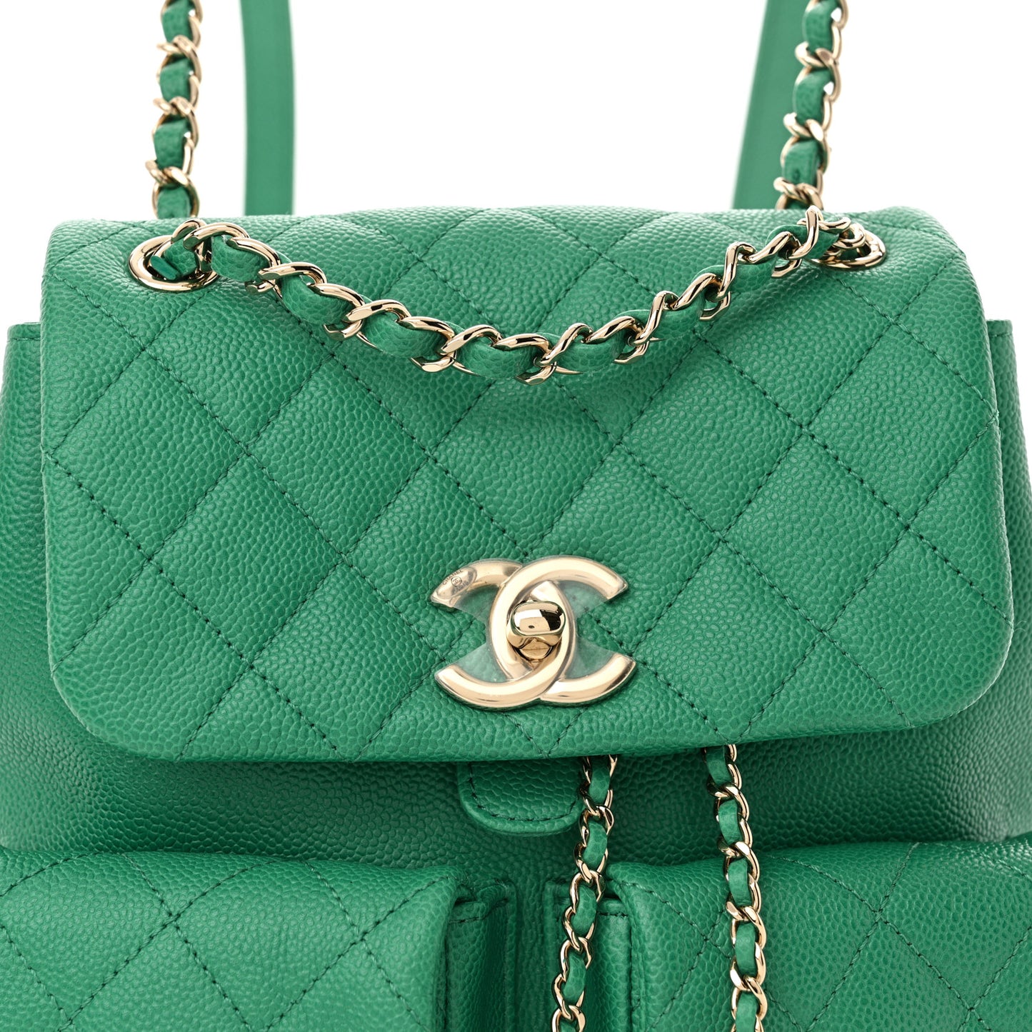 Caviar Quilted Medium Duma Pockets Drawstring Backpack Green