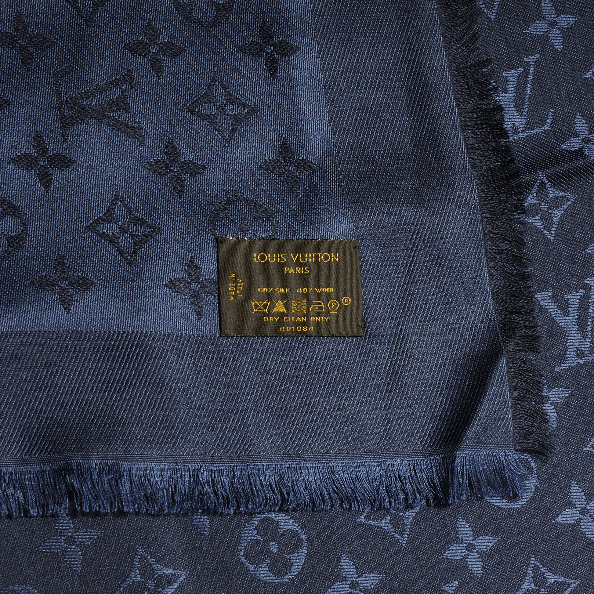Louis Vuitton Wool Silk Monogram Shawl Night Blue 5 of 5