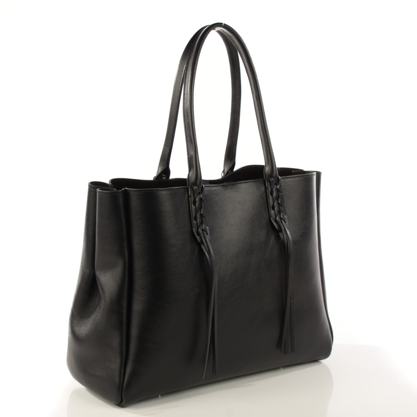 LANVIN Smooth Calfskin Small Fringe Shopper Tote Black