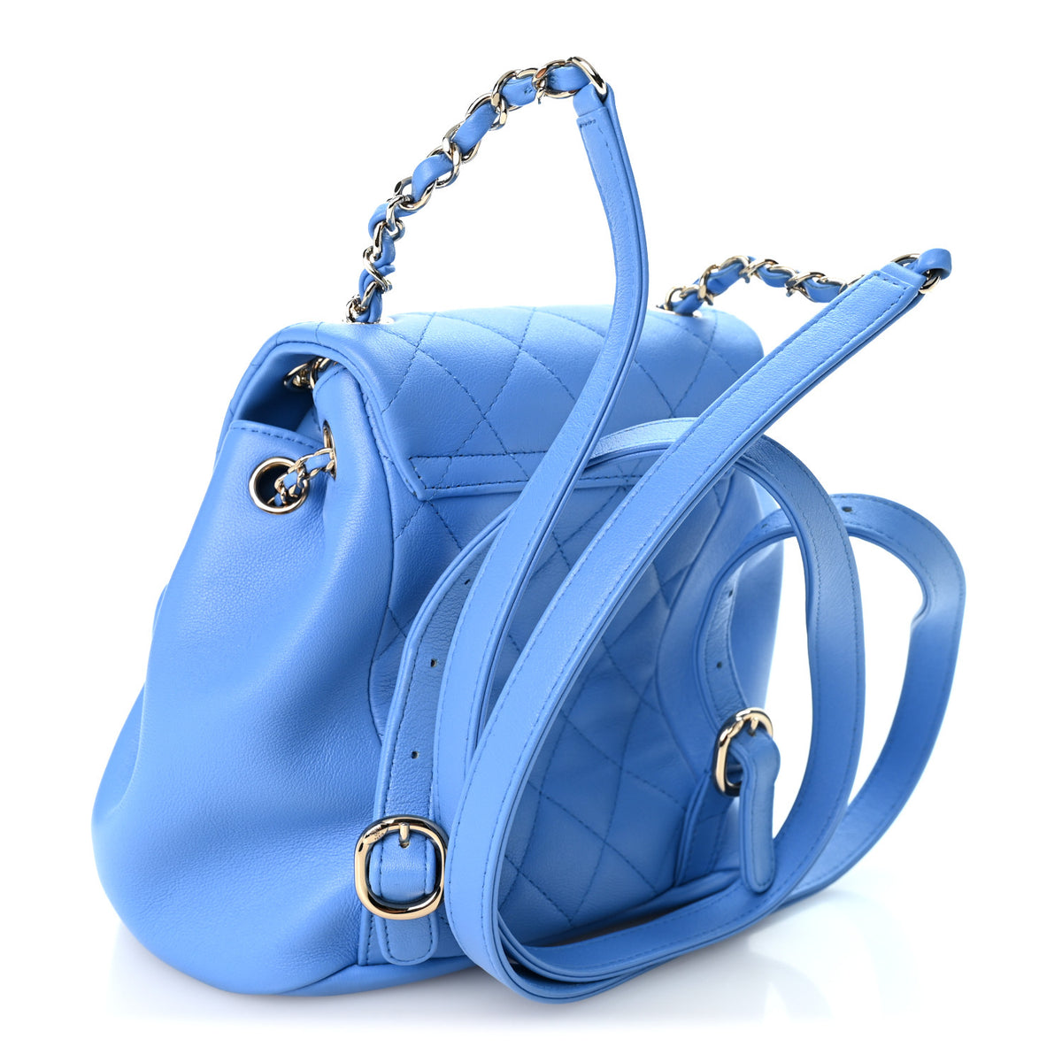 Chanel Lambskin Quilted Small Duma Drawstring Backpack Blue 3 of 10
