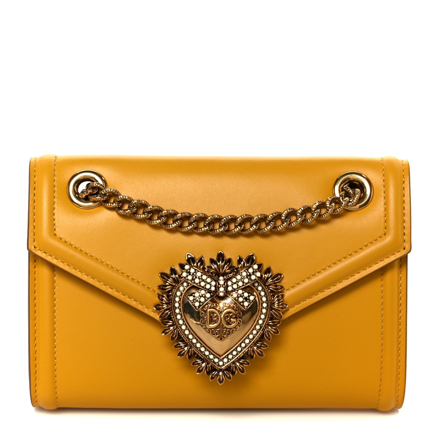 Dolce & Gabbana Smooth Calfskin Devotion Envelope Phone Bag Senape 1 of 10