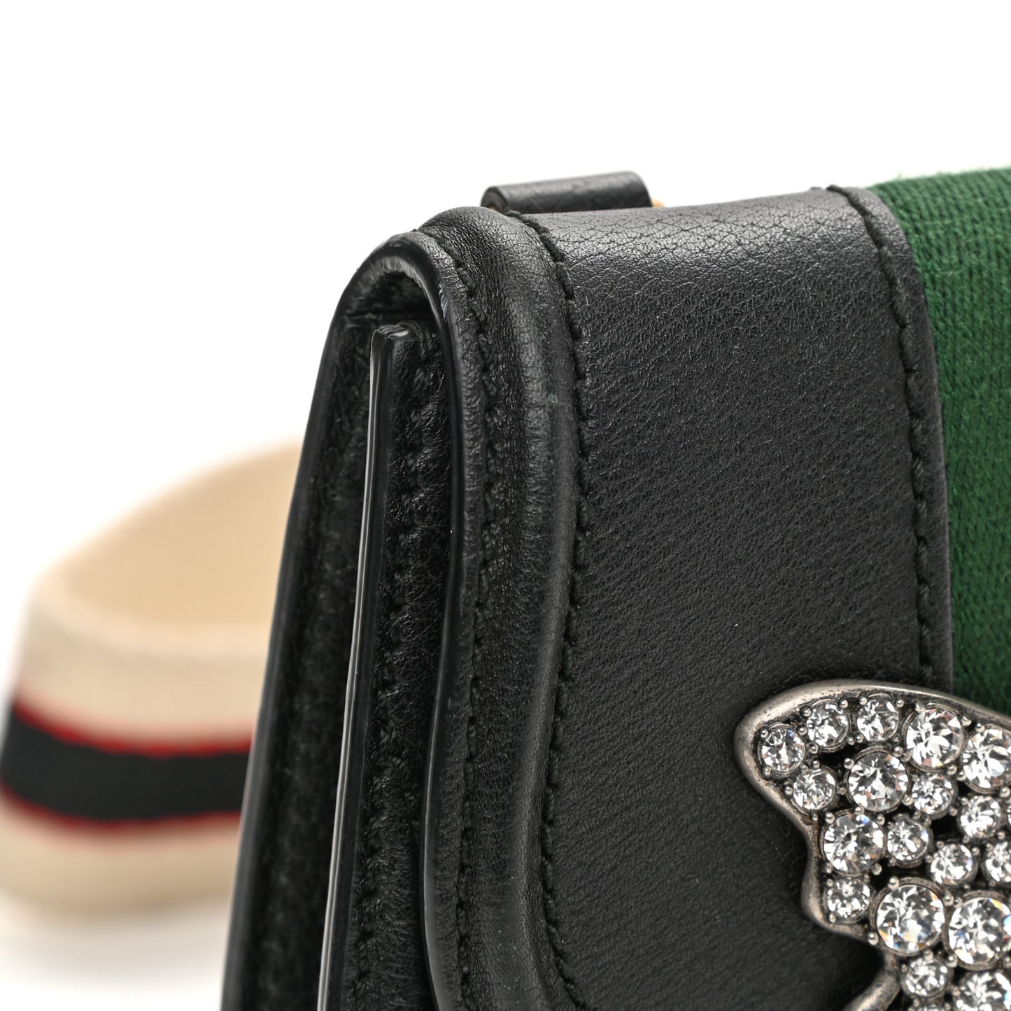 Calfskin Web Crystal Butterfly Stripe Small Totem Shoulder Bag Black