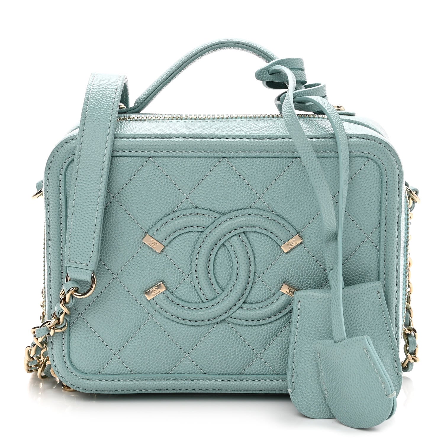 Chanel Caviar Quilted Small CC Filigree Vanity Case Light Blue 1 of 10