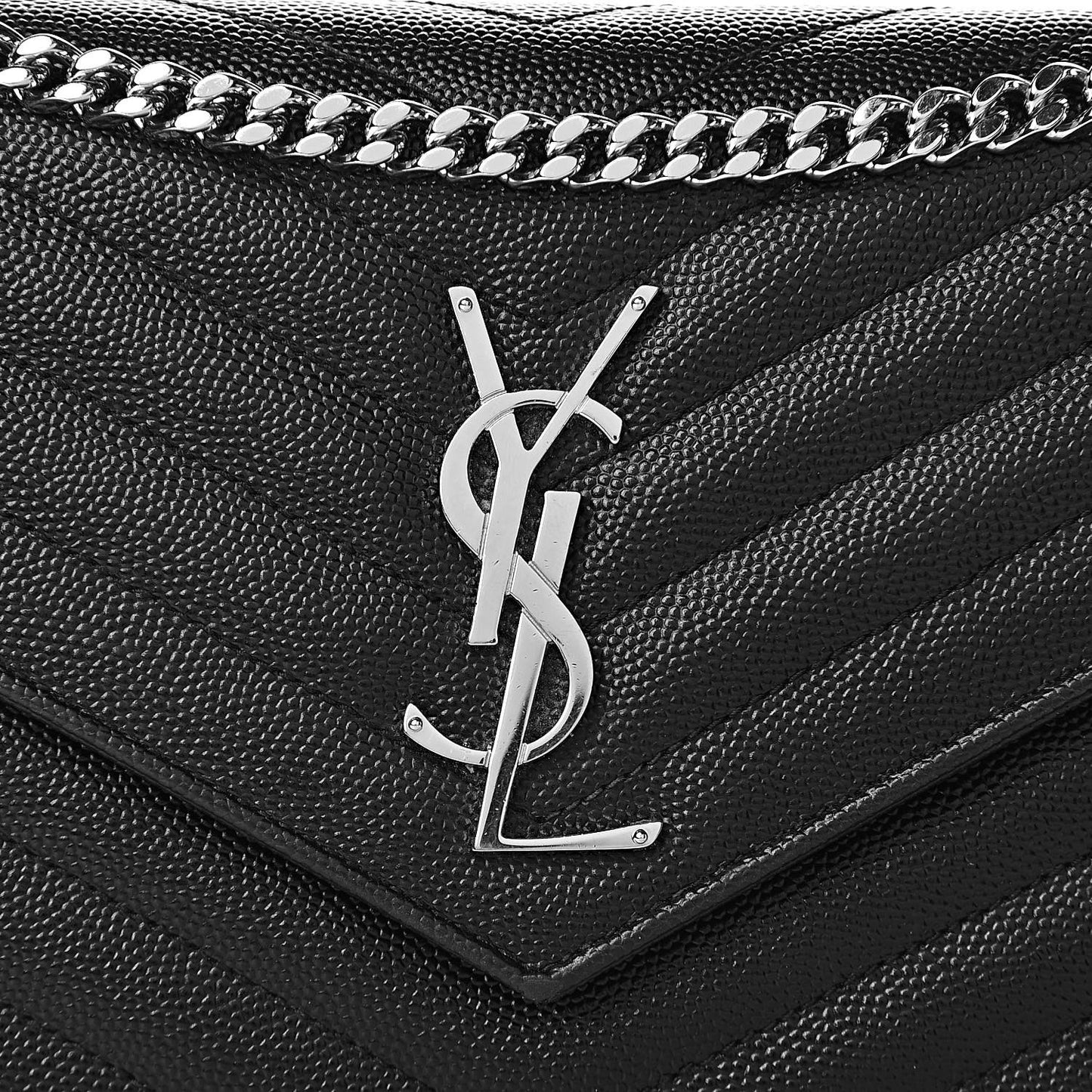 Grain De Poudre Matelasse Chevron Monogram Chain Wallet Black