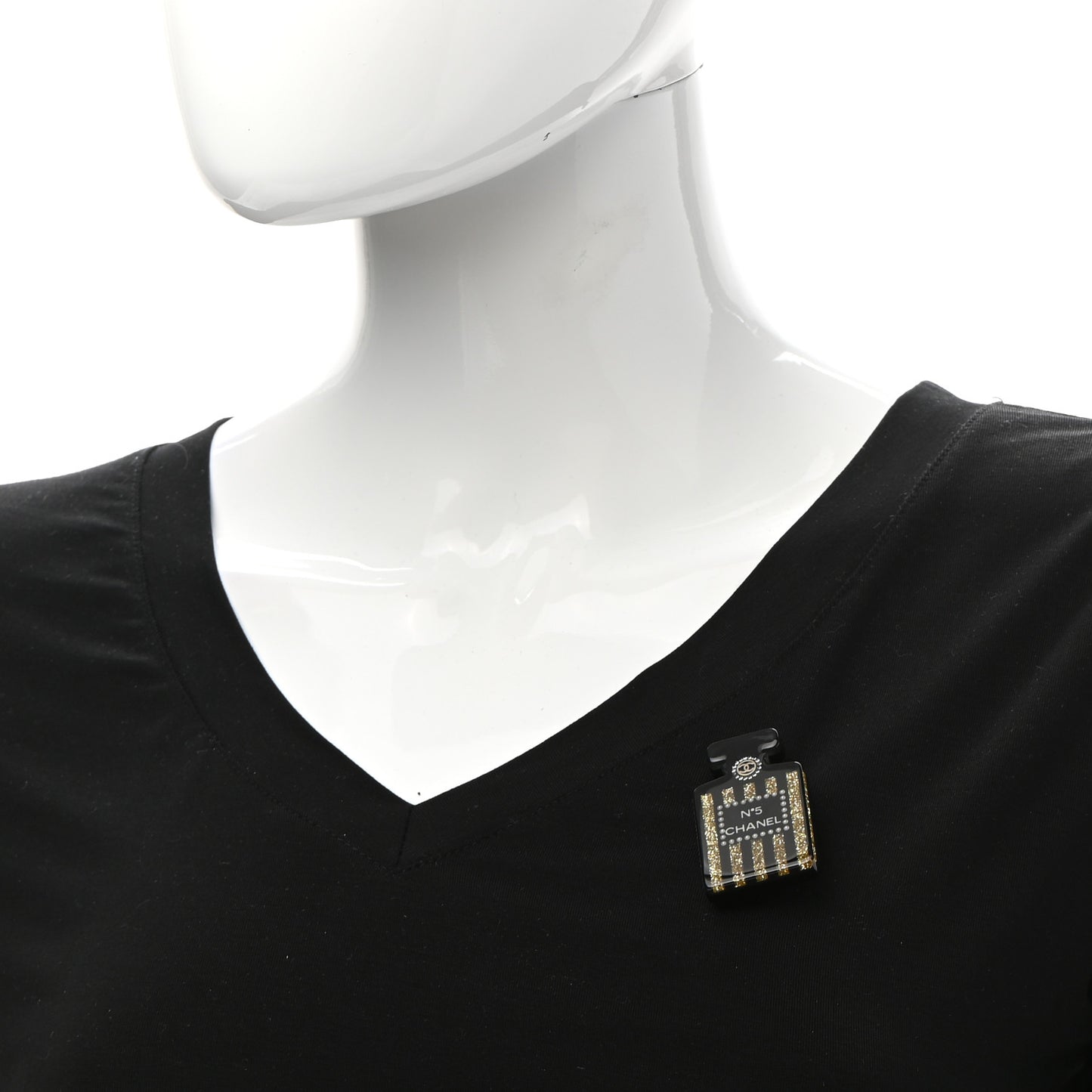 Resin Strass Perfume Bottle CC Brooch Black Gold