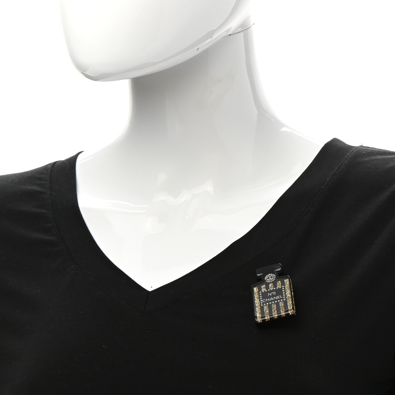 Chanel Resin Strass Perfume Bottle CC Brooch Black Gold 2 of 5