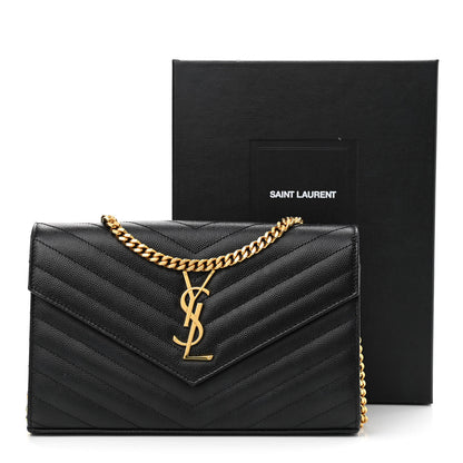 Saint Laurent Grain De Poudre Matelasse Chevron Monogram Chain Wallet Black 13 of 13