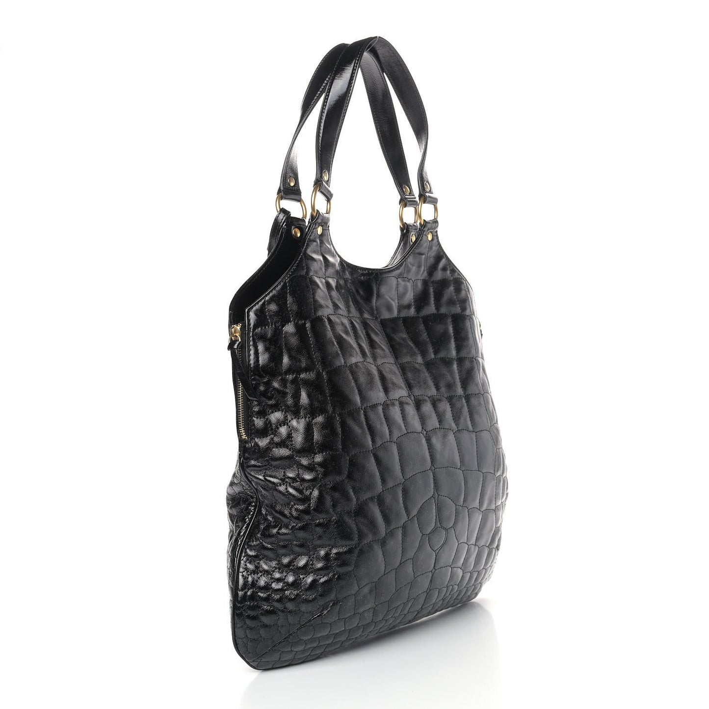 Patent Crocodile Embossed Tribute Tote Black