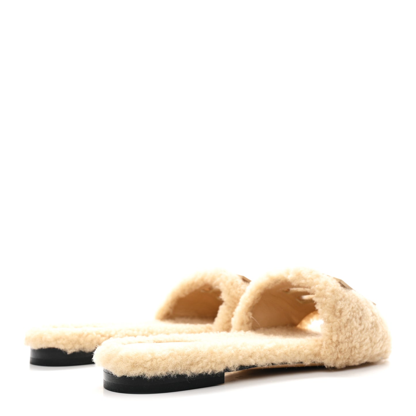 Shearling FF Baguette Slide Sandals 37 Beige Naturale