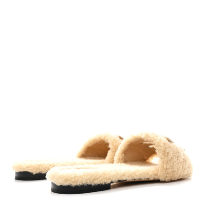 Fendi Shearling FF Baguette Slide Sandals 37 Beige Naturale 5 of 9
