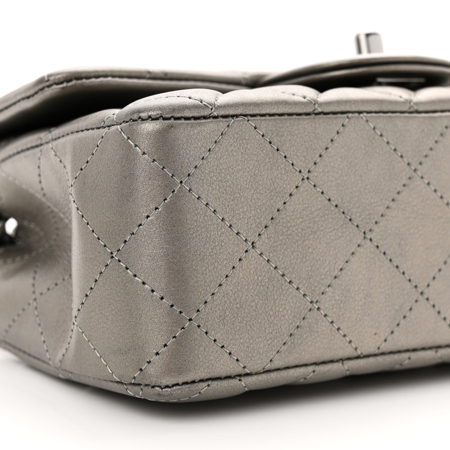 Chanel Metallic Lambskin Quilted Mini Rectangular Flap Dark Grey 9 of 12