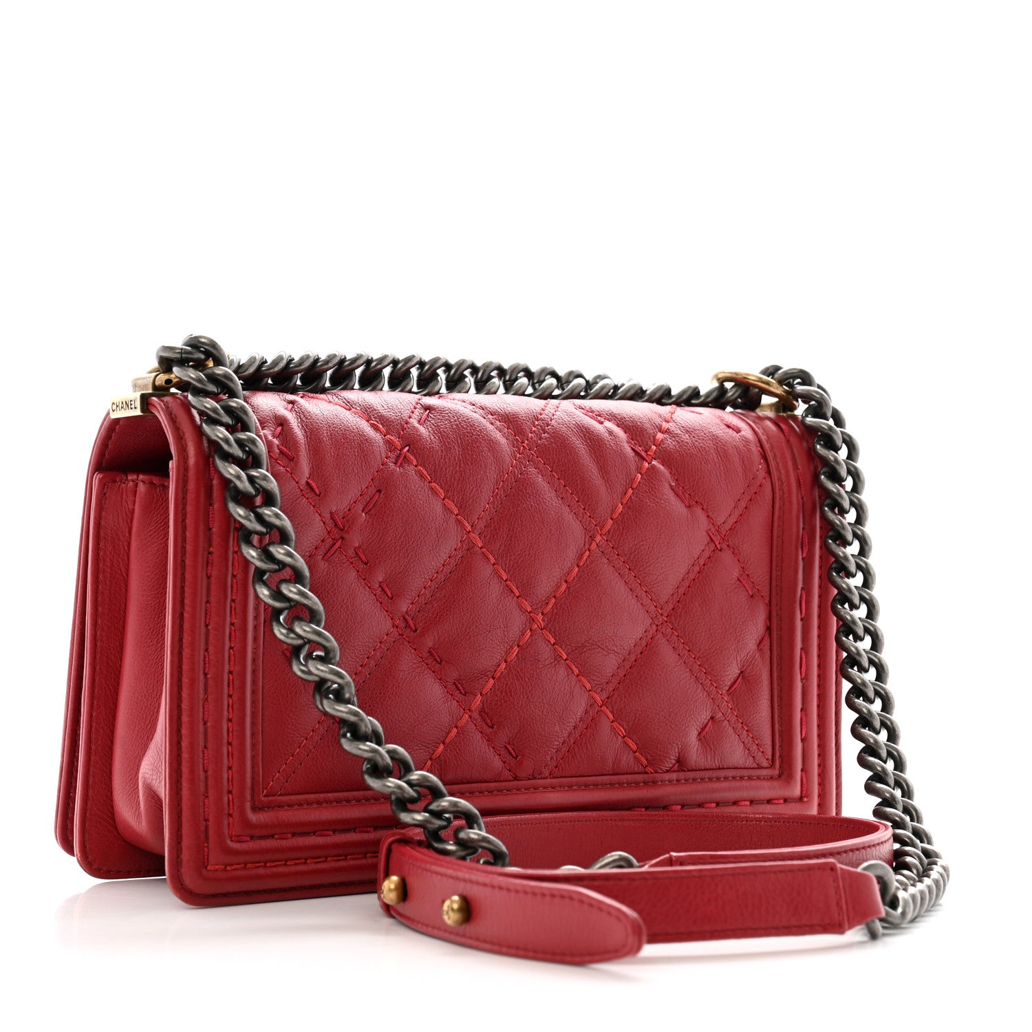 Chanel Calfskin Quilted Double Stitch Medium Boy Flap Red 3 of 13