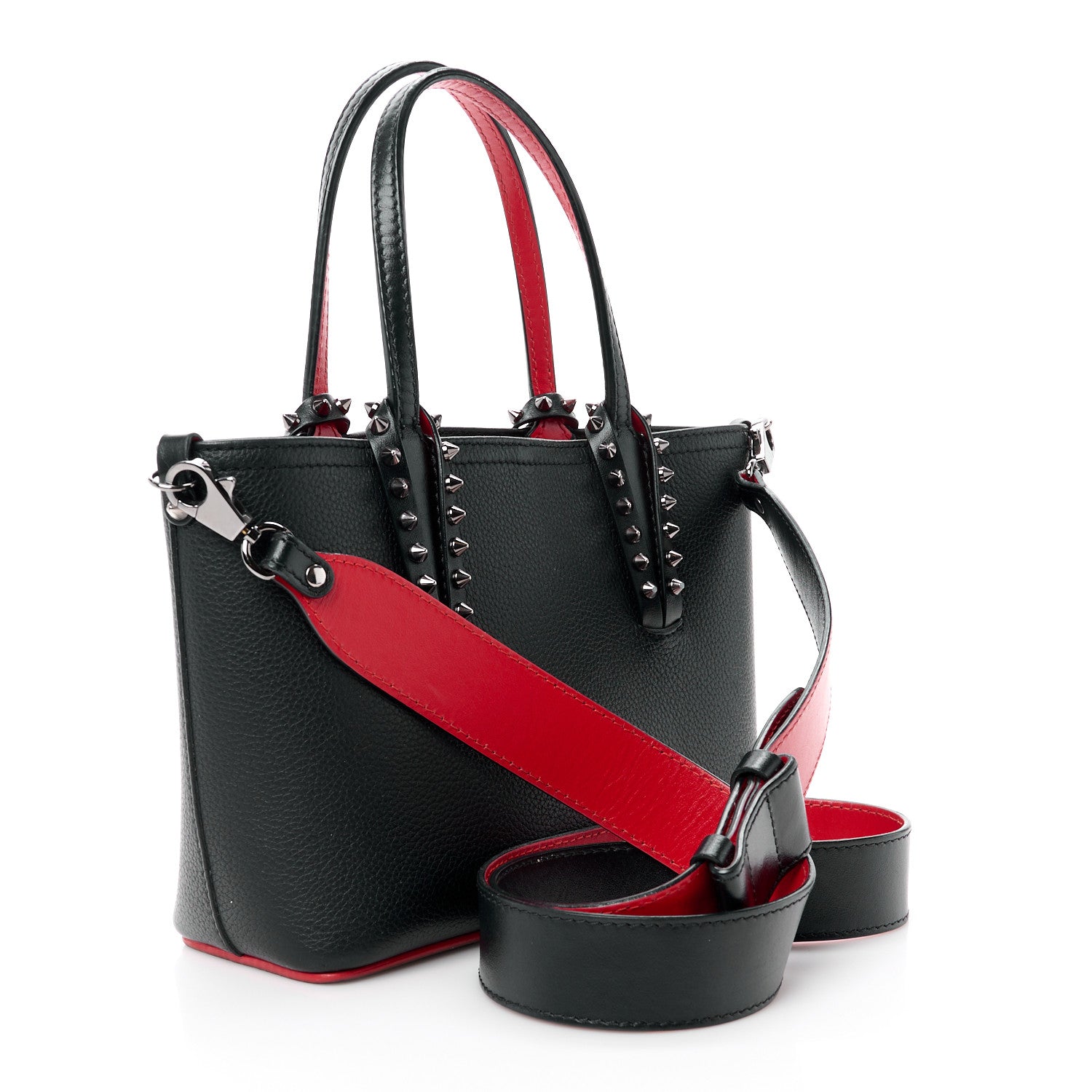 Christian Louboutin CHRISTIAN LOUBOUTIN Calfskin Spikes Mini East West Cabata Tote Black 3 of 11