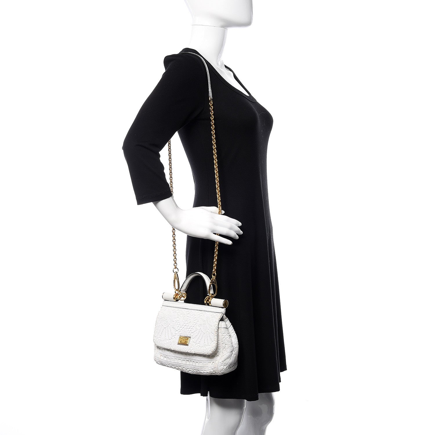 Dolce & Gabbana Calfskin Lace Small Miss Sicily Satchel White 2 of 13