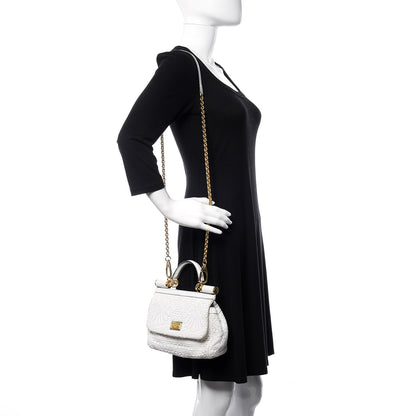 Dolce & Gabbana Calfskin Lace Small Miss Sicily Satchel White 2 of 13