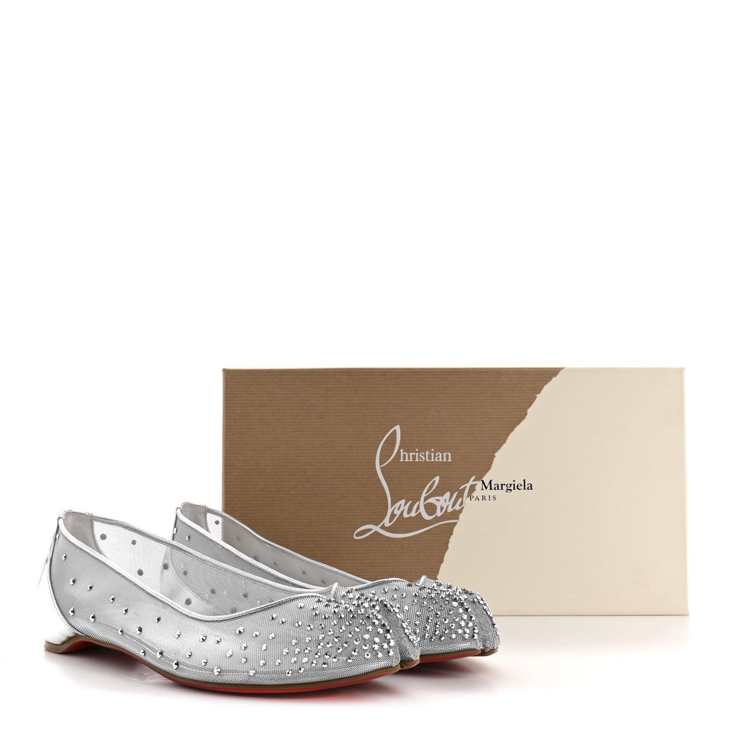 X MAISON MARGIELA Rete Glitter Specchio Marlougiela Strass Tabi Flats 40 Silver