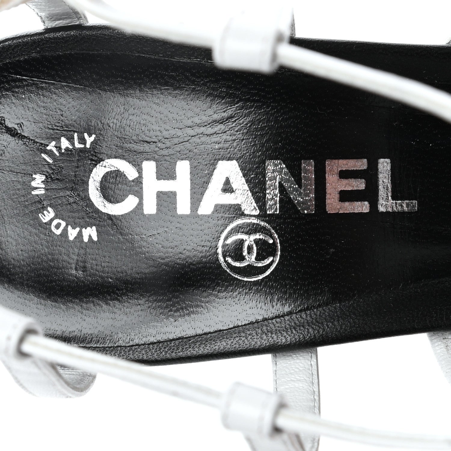 Chanel Crackled Calfskin Patent Ankle Strap Pumps 40 Black White 7 of 11