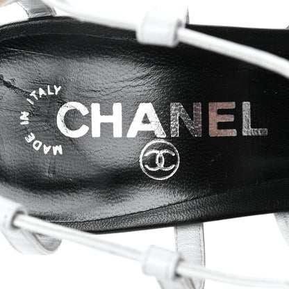 Chanel Crackled Calfskin Patent Ankle Strap Pumps 40 Black White 7 of 11