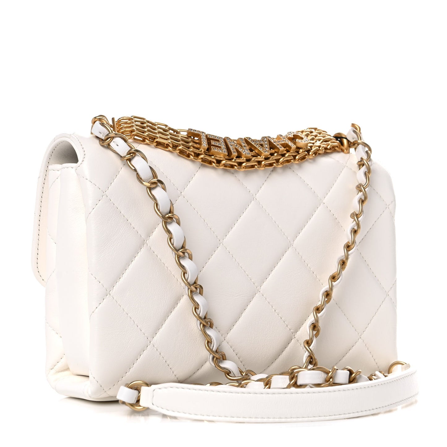 Lambskin Quilted Small CC Crystal Logo Chain Flap White