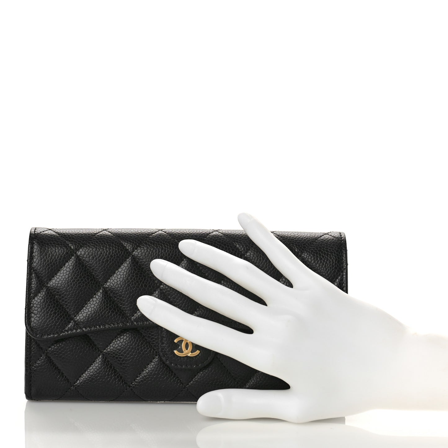 Caviar Quilted Large Gusset Flap Wallet Black