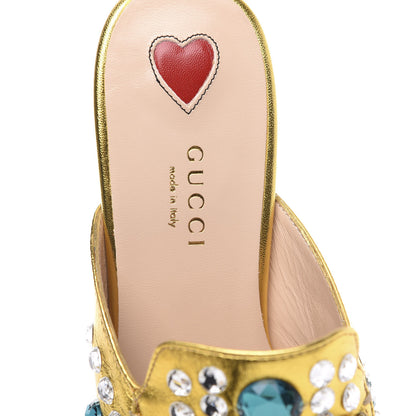 Gucci Metallic Nappa Crystal Womens Princetown Slippers 35.5 Gold 6 of 9