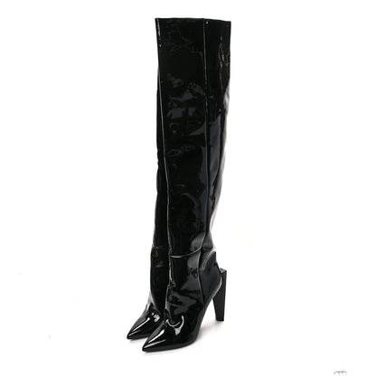 Saint Laurent Patent Over The Knee Boots 41 Black 3 of 6