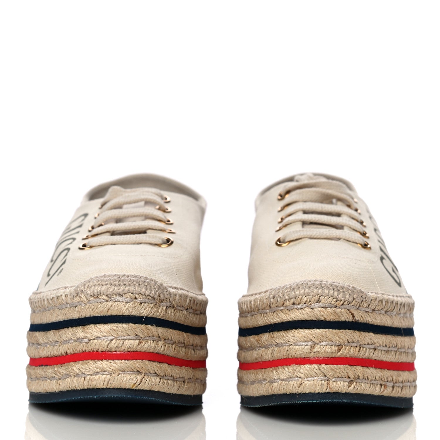 Gucci Canvas Logo Lace-Up Platform Espadrilles 40 Greggio Grege 2 of 13