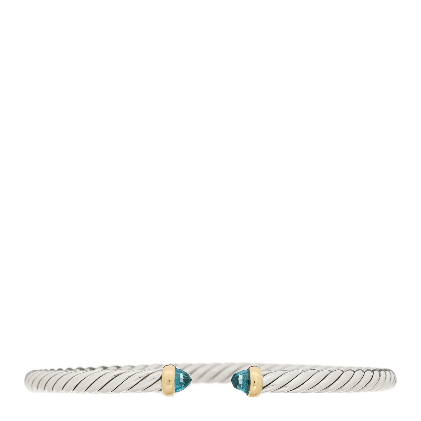 Sterling Silver 14K Yellow Gold Blue Topaz 4mm Cable Flex Bracelet