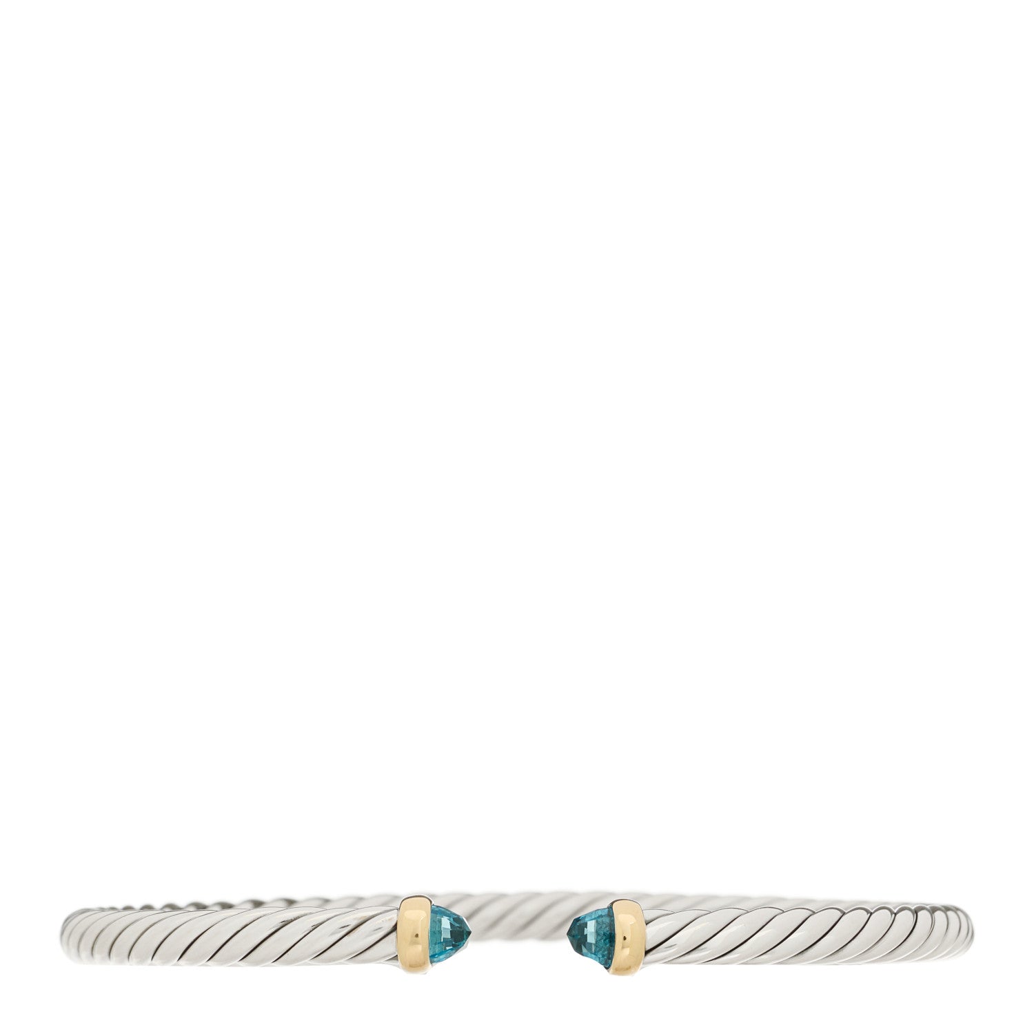 David Yurman Sterling Silver 14K Yellow Gold Blue Topaz 4mm Cable Flex Bracelet 1 of 3