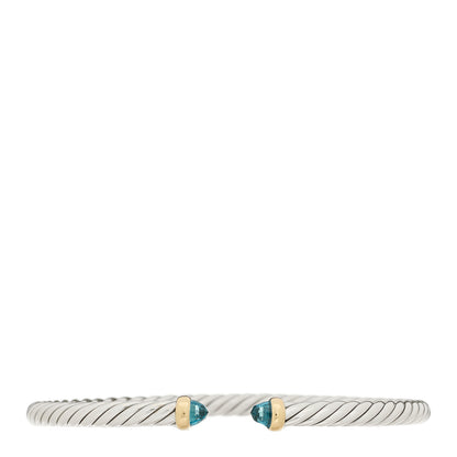 David Yurman Sterling Silver 14K Yellow Gold Blue Topaz 4mm Cable Flex Bracelet 1 of 3