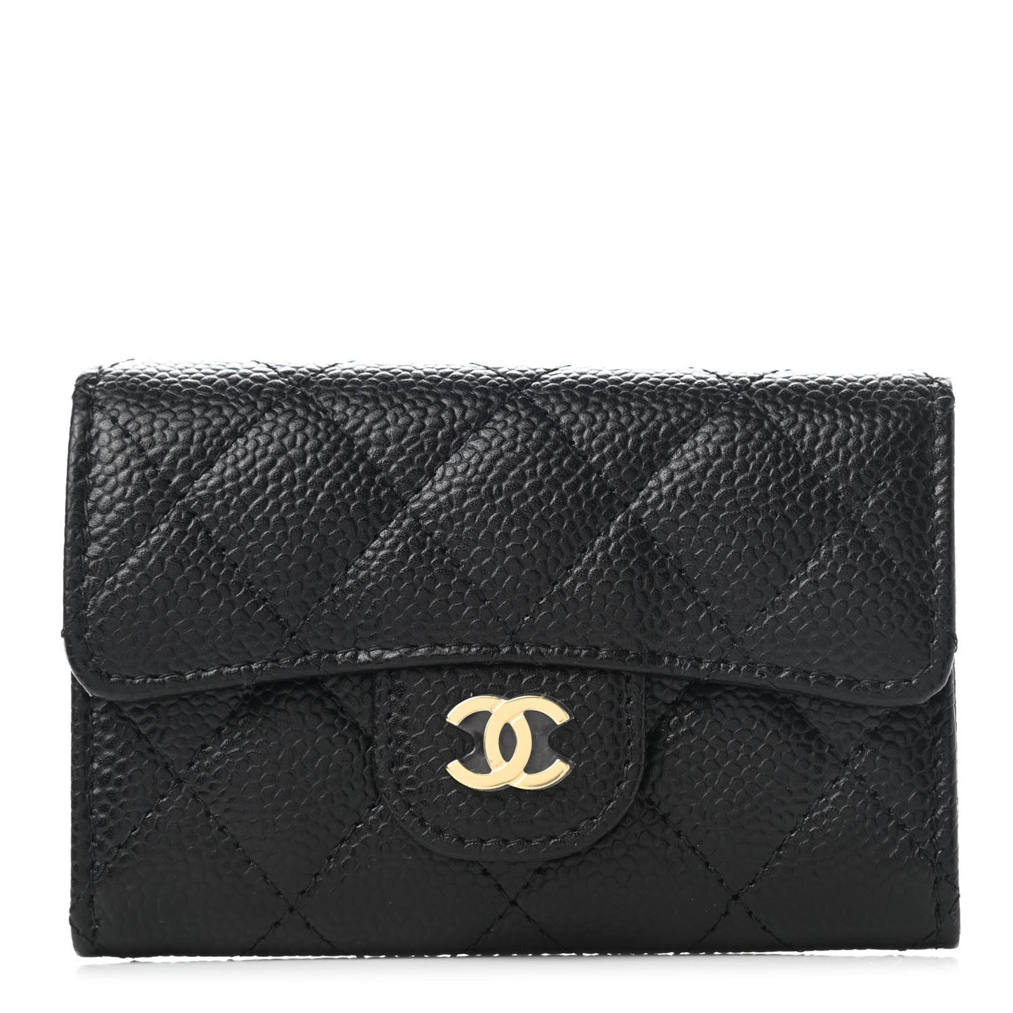 Caviar Quilted Flap Card Holder Wallet Black