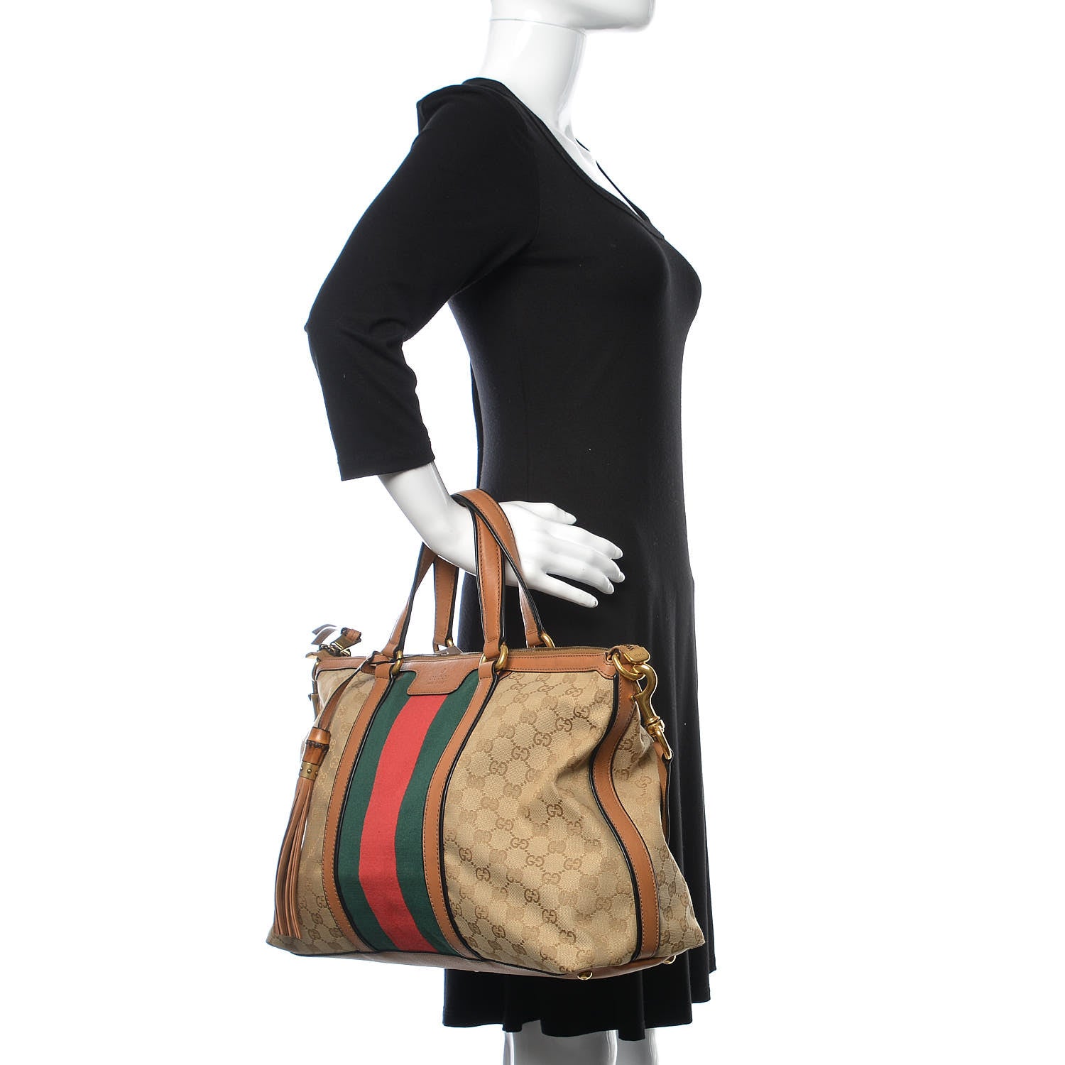 Gucci Monogram Web Medium Rania Top Handle Bag Sand 2 of 12