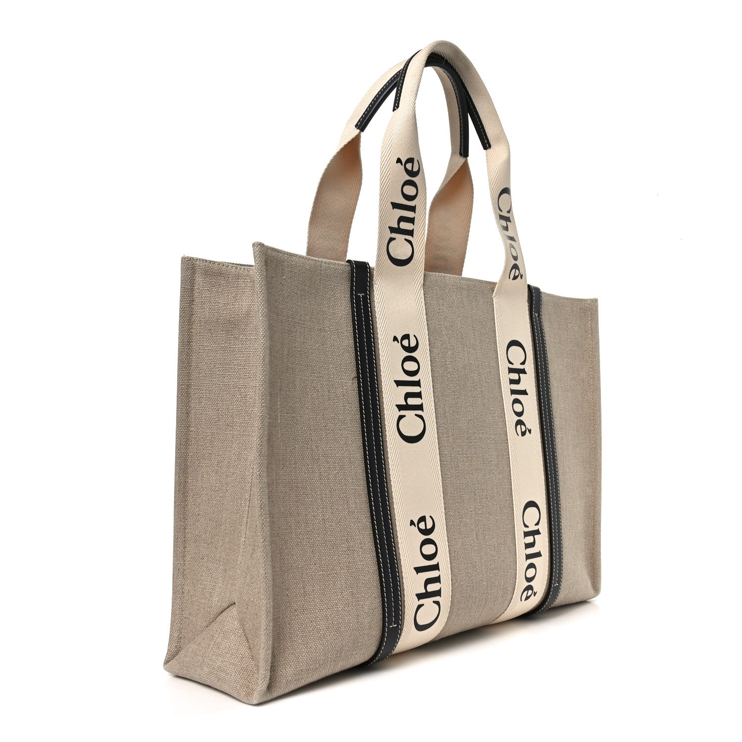 Chloe Cotton Calfskin Large Woody Ribbon Tote White Blue 3 of 10