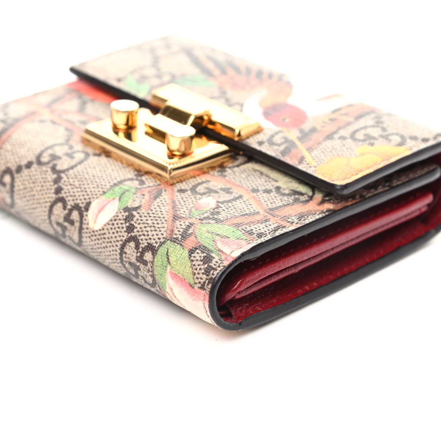 Gucci GG Supreme Monogram Tian Padlock Wallet Beige Multicolor Red 8 of 8