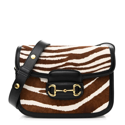 Gucci Pony Hair Zebra Striped Horsebit 1955 Shoulder Bag White Brown Black 1 of 13