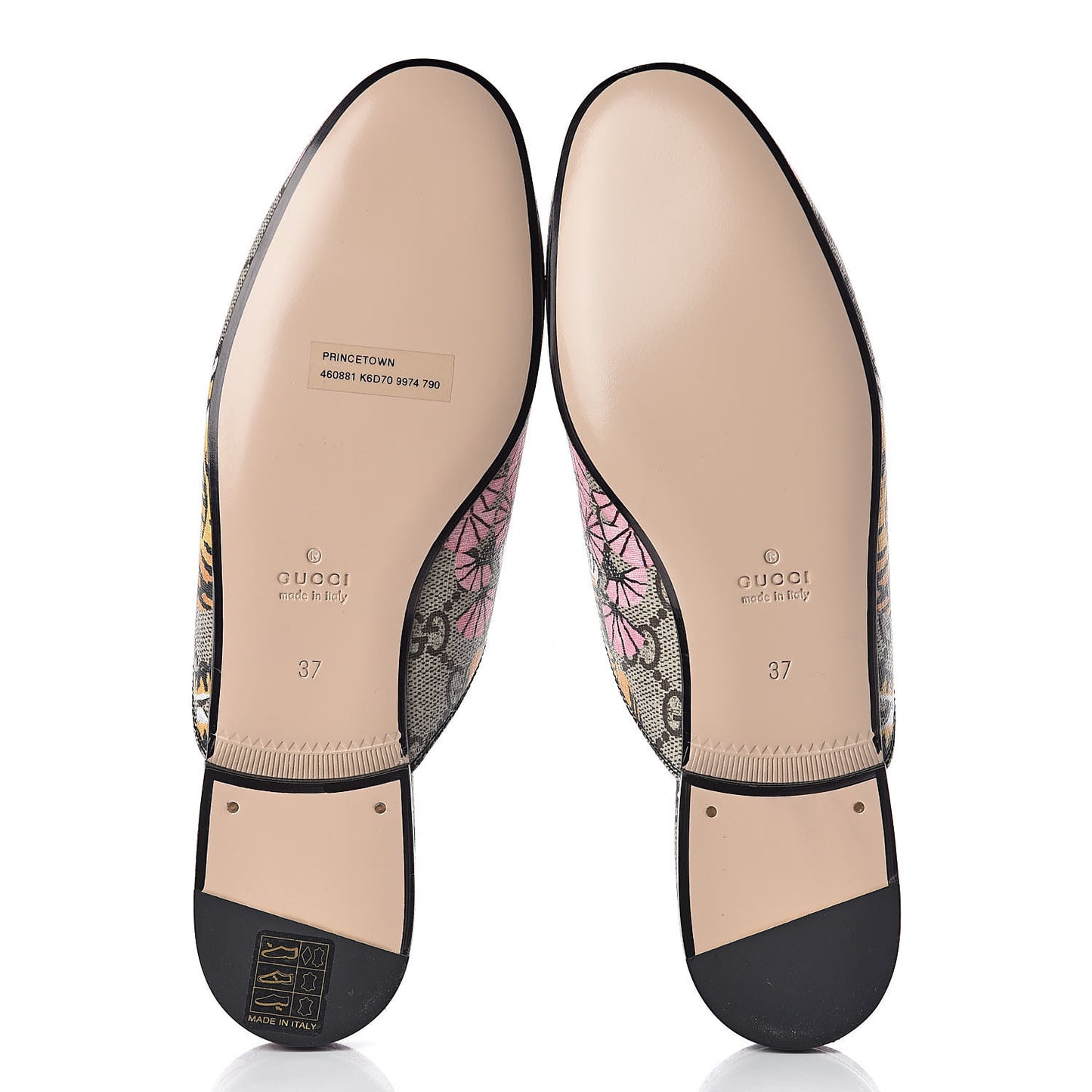 GG Supreme Monogram Bengal Womens Princetown Slippers 37 Beige Crop Pink