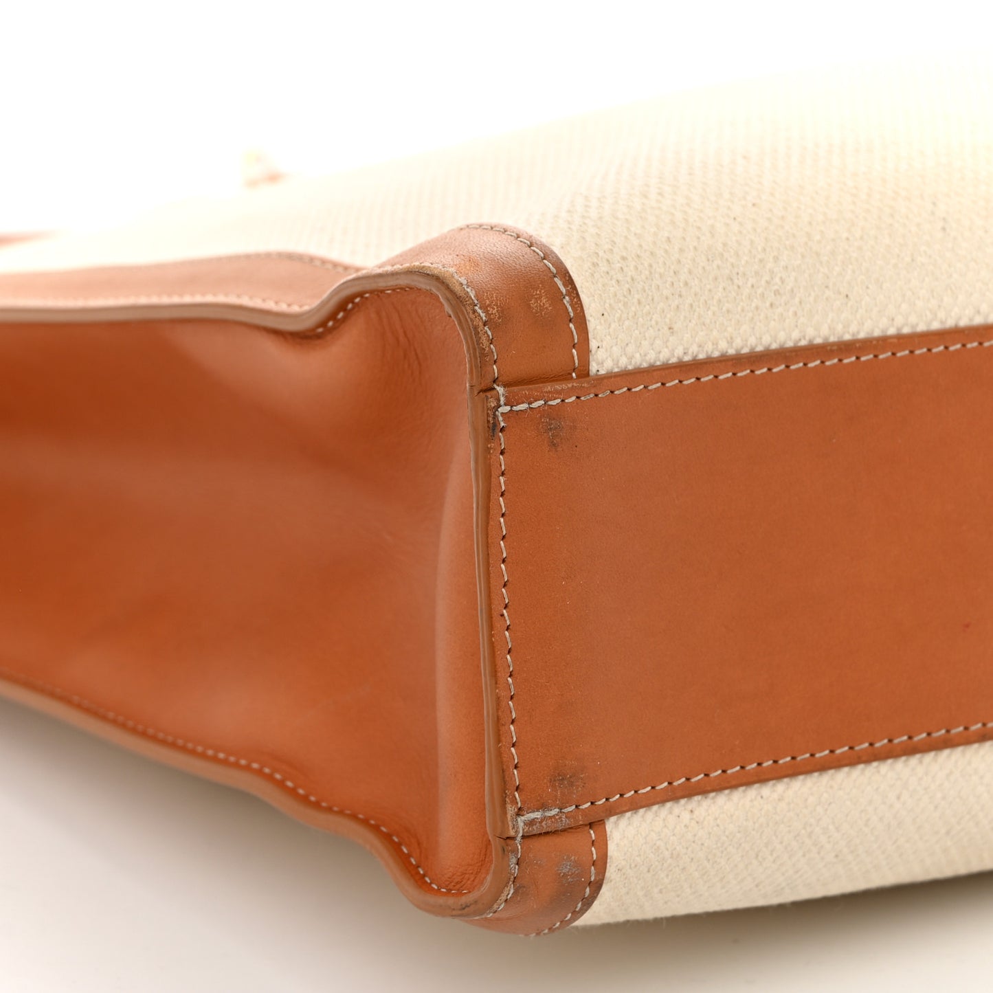 Canvas Calfskin Logo Print Vertical Cabas Natural Tan