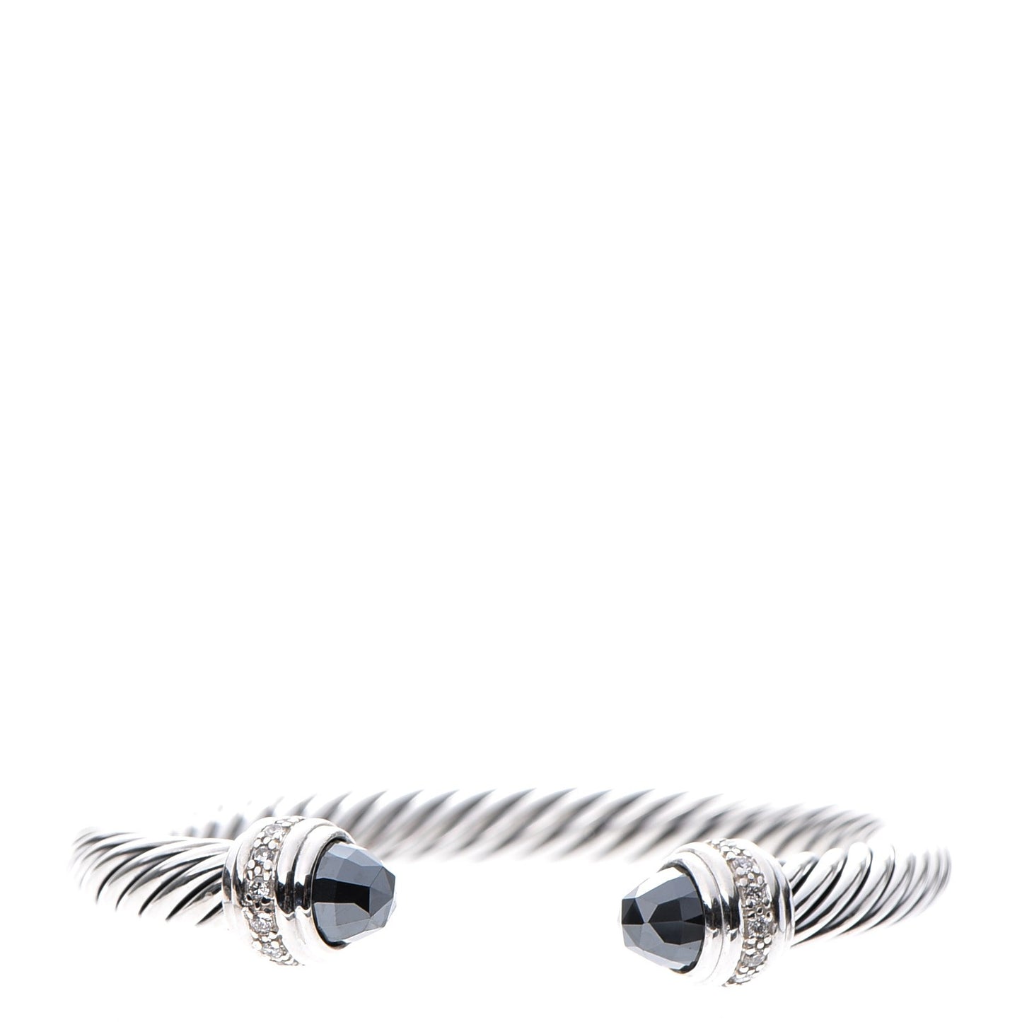 Sterling Silver Diamond Hematite 7mm Cable Classics Bracelet