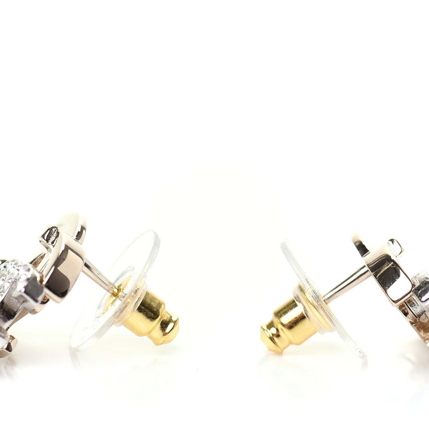 Chanel Crystal Double CC Earrings Gold Silver 3 of 5