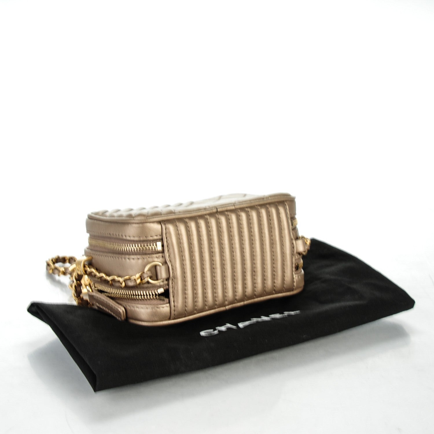 Chanel Metallic Lambskin Mini Coco Boy Camera Case Dark Gold 4 of 7