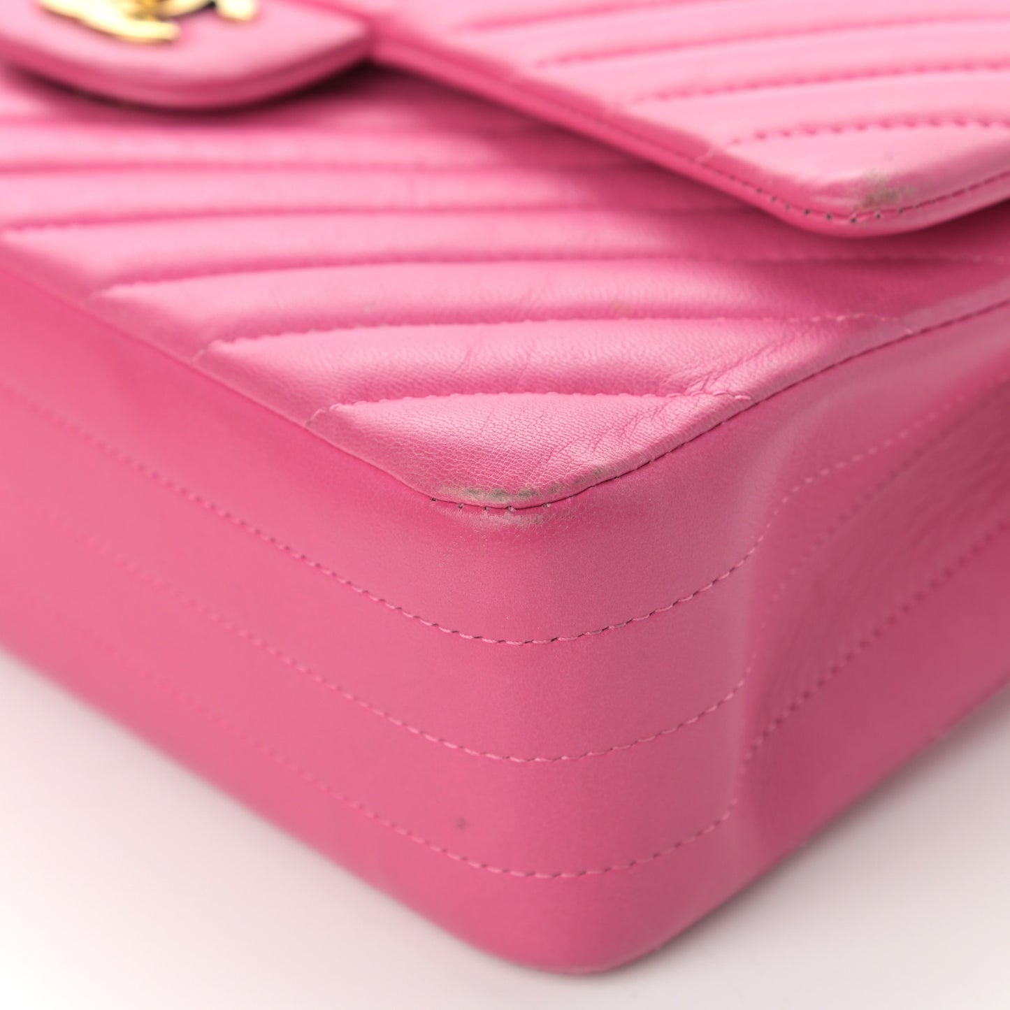 Lambskin Chevron Quilted Medium Double Flap Pink