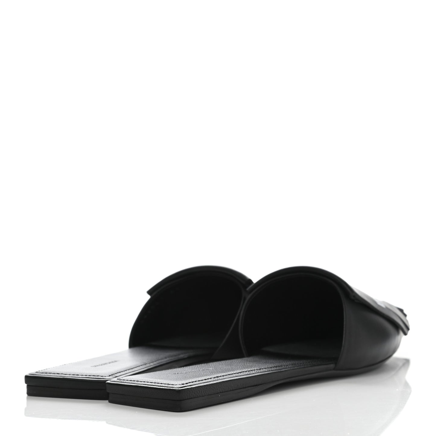 Nappa Pointed Toe Fringe Knife Logo Mules 41 Black White