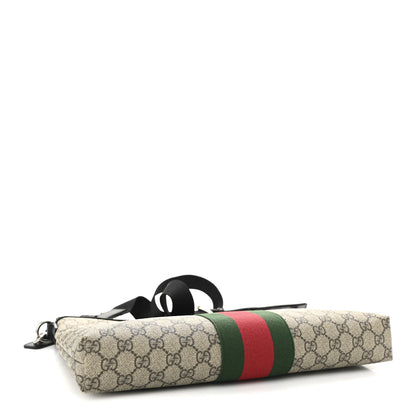 Gucci GG Supreme Monogram Calfskin Web Medium Flat Messenger Bag Beige Ebony Black 4 of 10