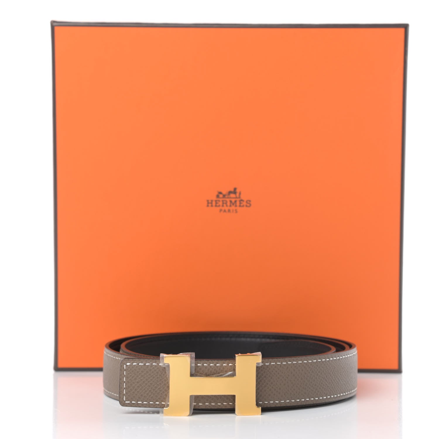 Hermes Swift Epsom 24mm Mini Constance H Belt 85 Black Etoupe 7 of 7