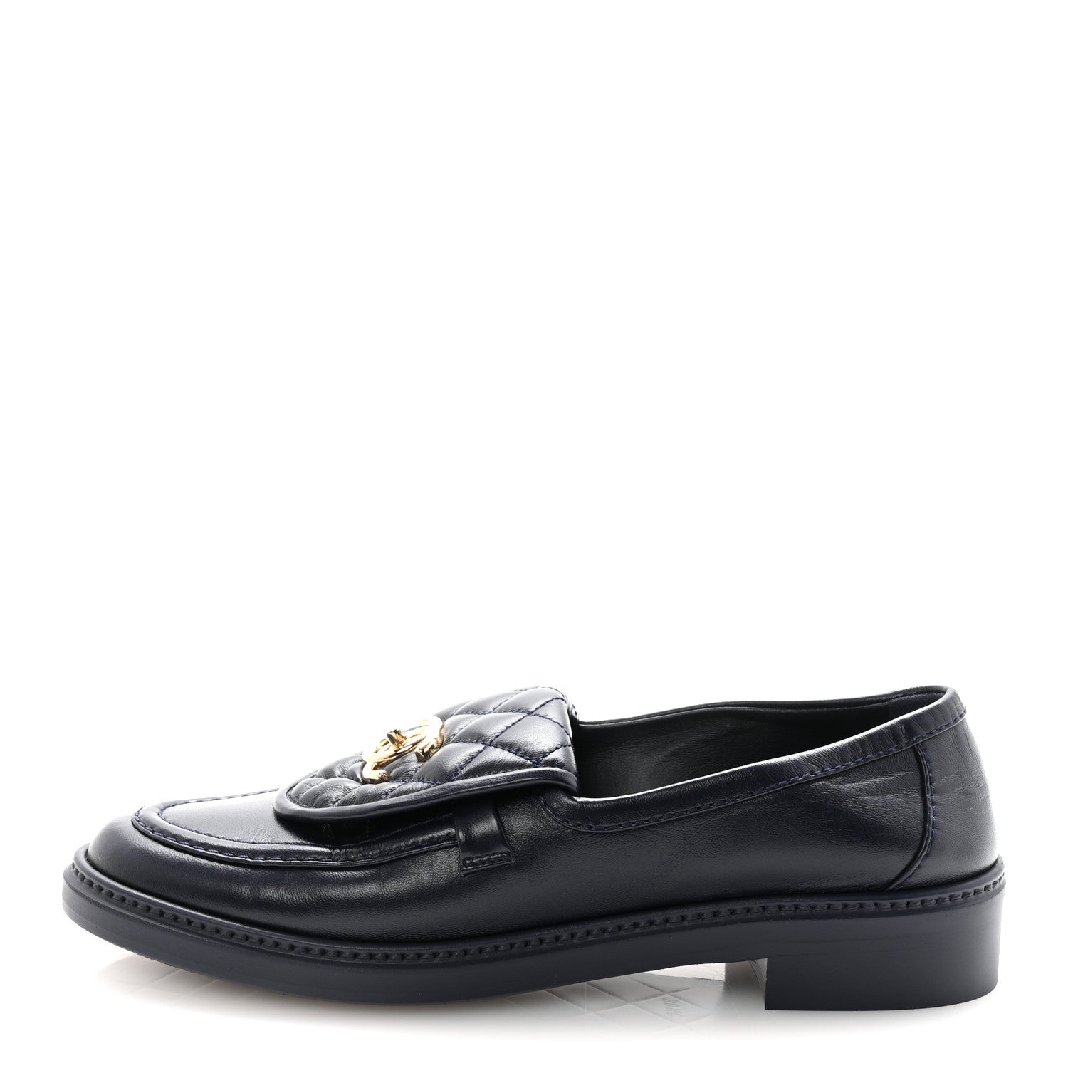 Chanel Lambskin Quilted CC Turnlock Loafers 38.5 Navy 1 of 9