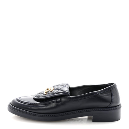 Chanel Lambskin Quilted CC Turnlock Loafers 38.5 Navy 1 of 9