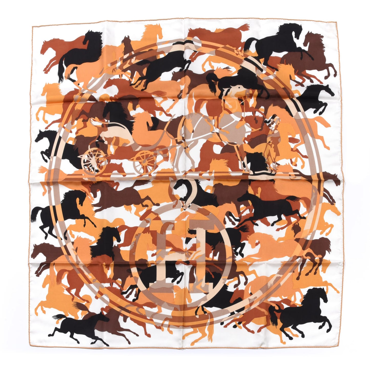 Silk Ex Libris En Camouflage Scarf 90 Army Green Black Orange White