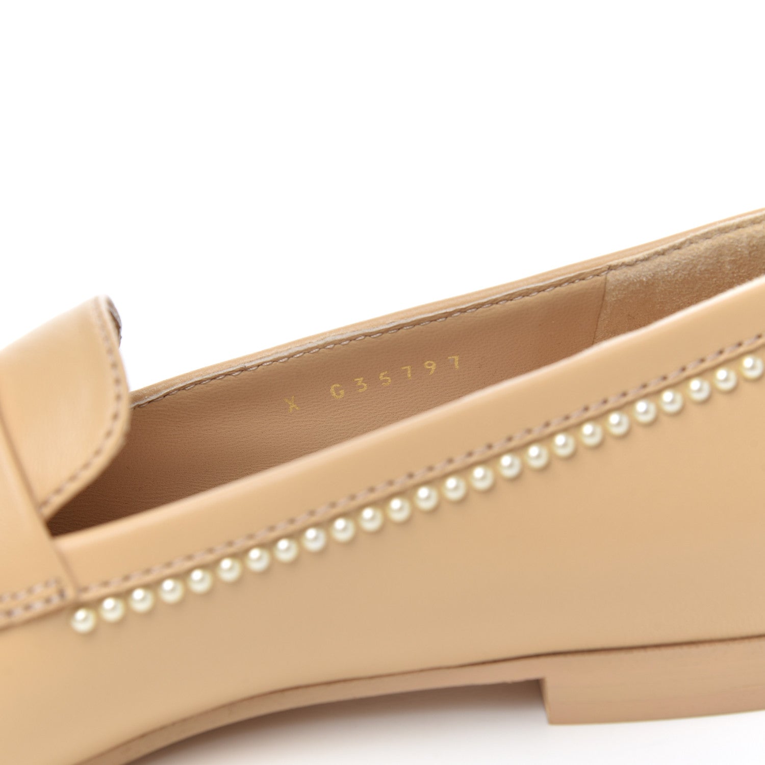 Chanel Calfskin Pearl CC Loafers 37.5 Beige 7 of 9