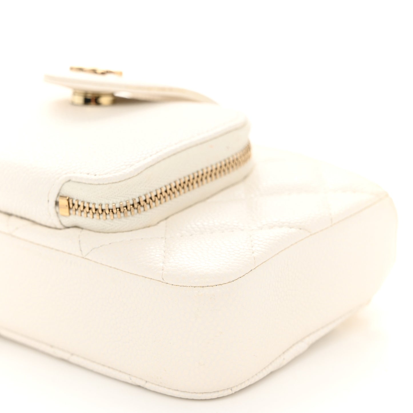 Caviar Quilted Business Affinity Phone Holder With Chain White